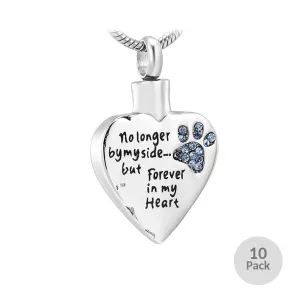 J-325 Paw Print Heart - "No longer by my side..."- Pendant with Chain  - Pack of 10