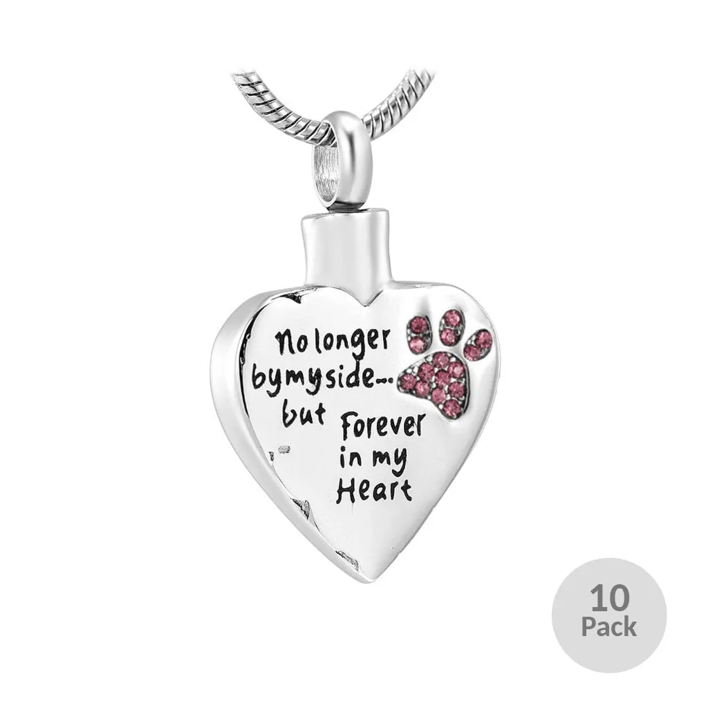 J-325 Paw Print Heart - "No longer by my side..."- Pendant with Chain  - Pack of 10