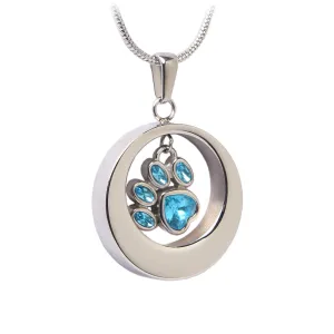 J-355 - Circle of love with Glass Paw Print Charm ~Pendant with Chain