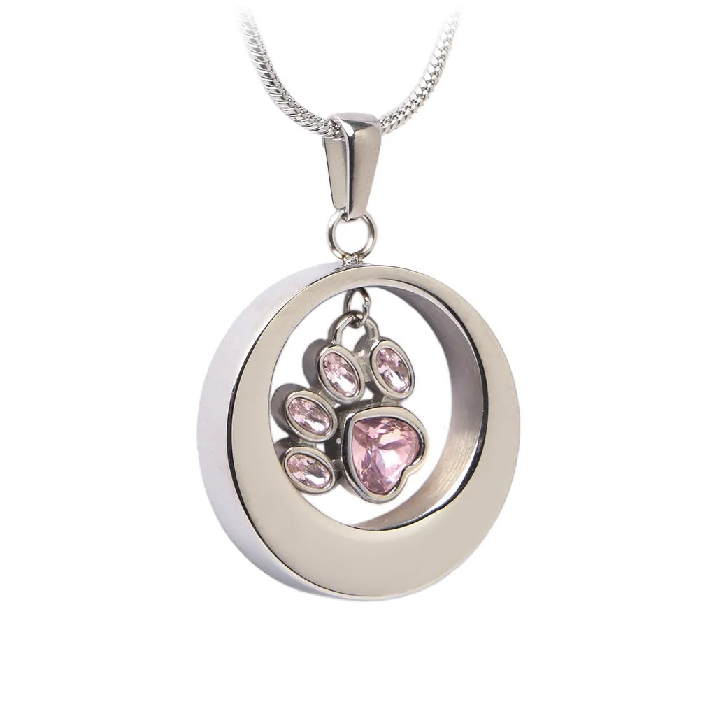 J-355 - Circle of love with Glass Paw Print Charm ~Pendant with Chain