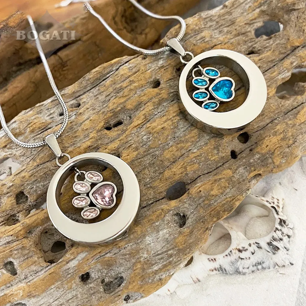 J-355 - Circle of love with Glass Paw Print Charm ~Pendant with Chain