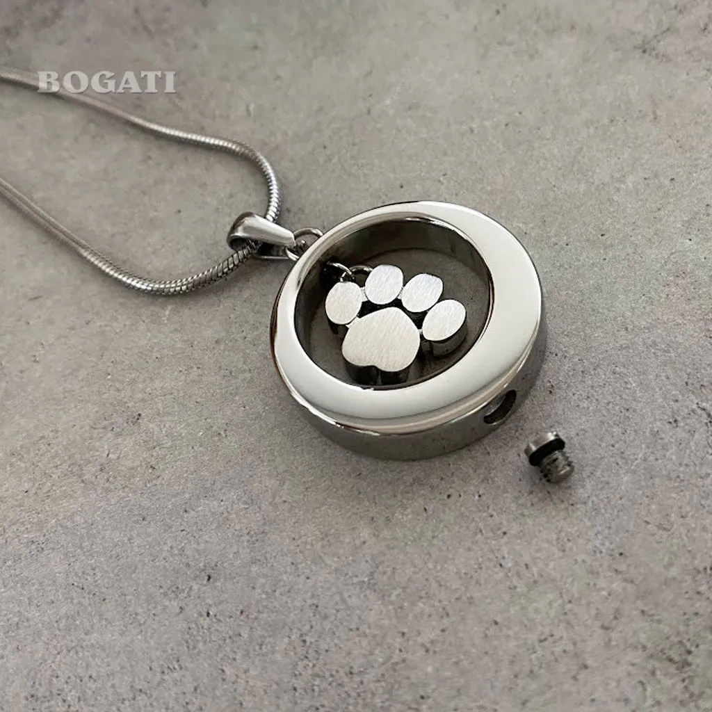 J-355 - Circle of love with Glass Paw Print Charm ~Pendant with Chain