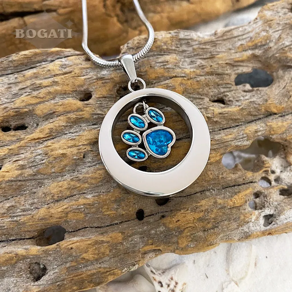 J-355 - Circle of love with Glass Paw Print Charm ~Pendant with Chain