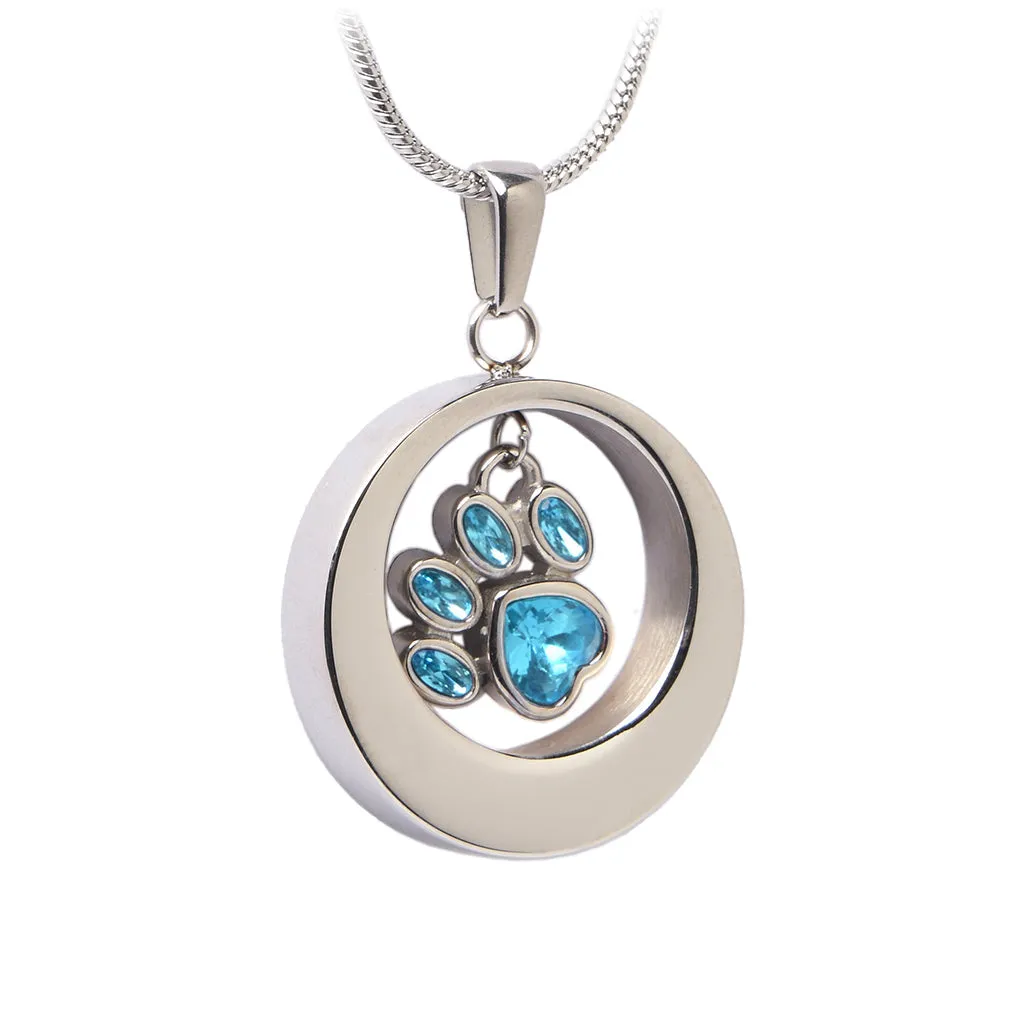 J-355 - Circle of love with Glass Paw Print Charm ~Pendant with Chain