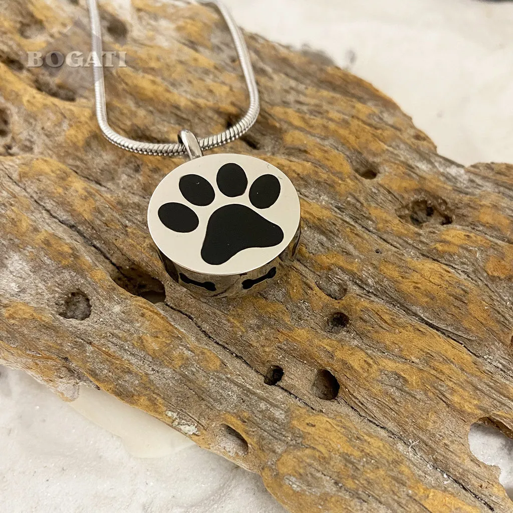 J-400 - Paw Print with Bones - Silver-tone - Pendant with Chain  - Pack of 10