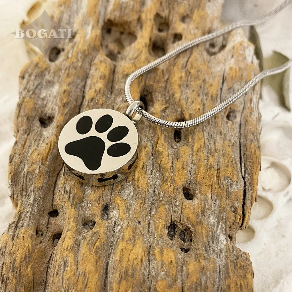 J-400 - Paw Print with Bones - Silver-tone - Pendant with Chain  - Pack of 10