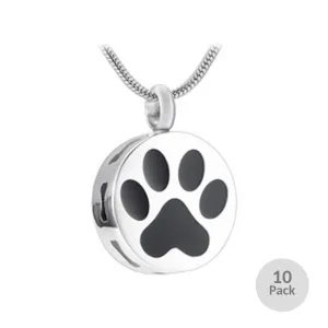 J-400 - Paw Print with Bones - Silver-tone - Pendant with Chain  - Pack of 10