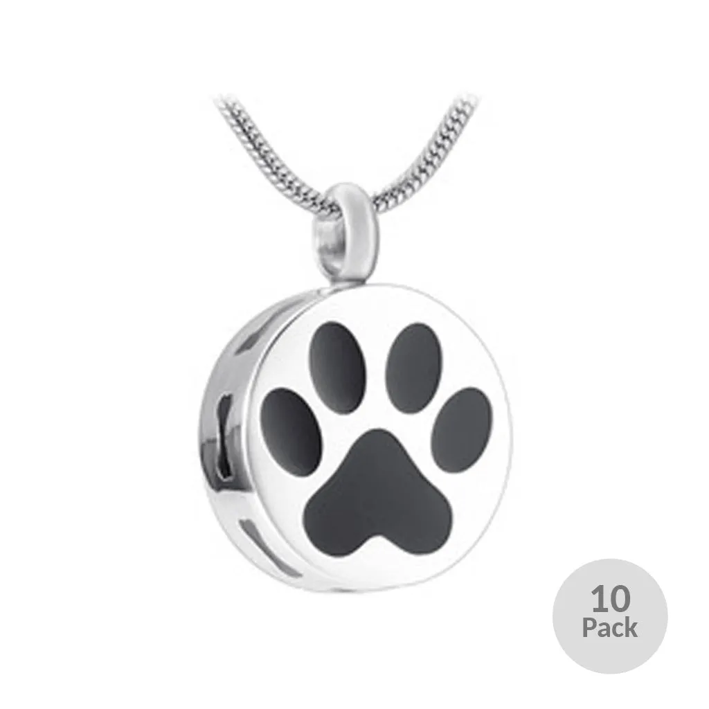 J-400 - Paw Print with Bones - Silver-tone - Pendant with Chain  - Pack of 10