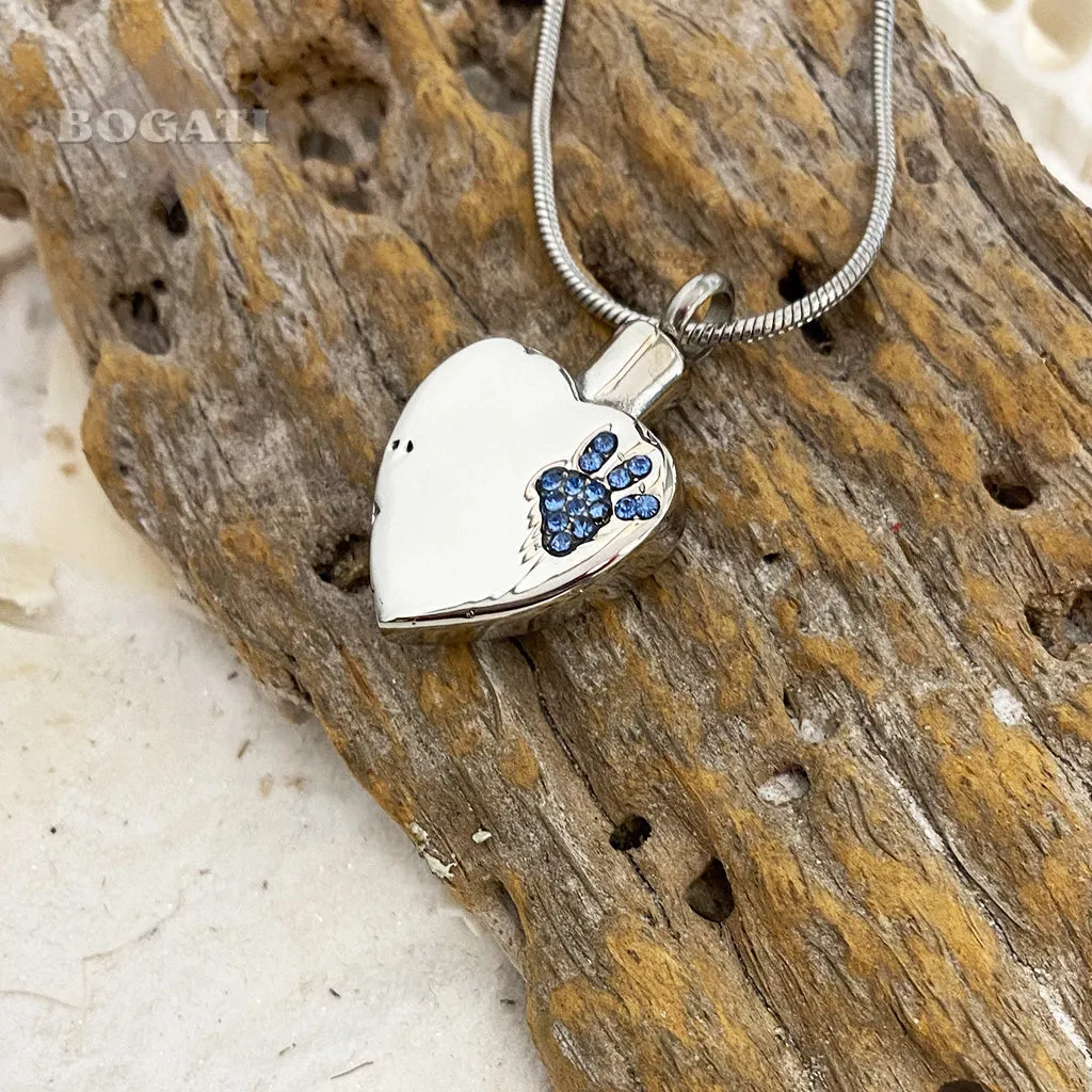 J-425 Sparkling Paw Print Heart - Pendant with Chain