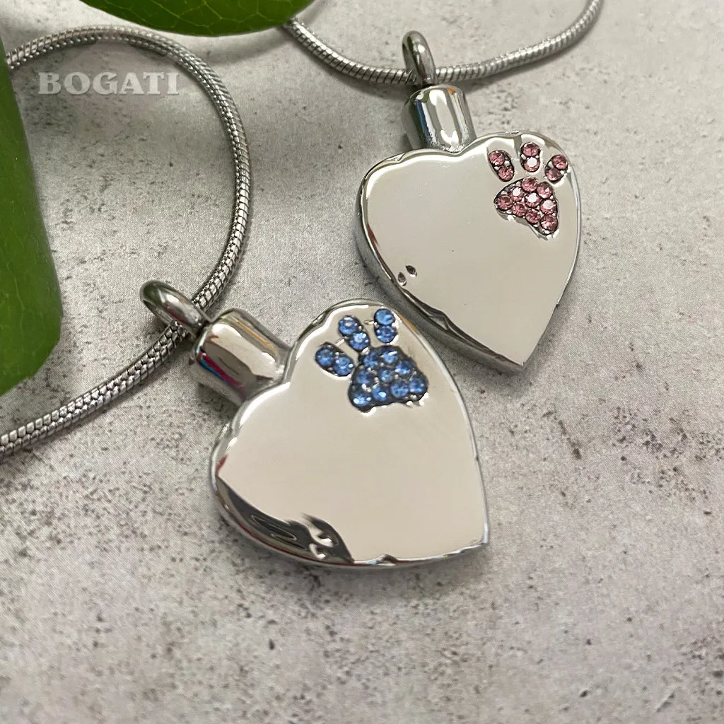 J-425 Sparkling Paw Print Heart - Pendant with Chain