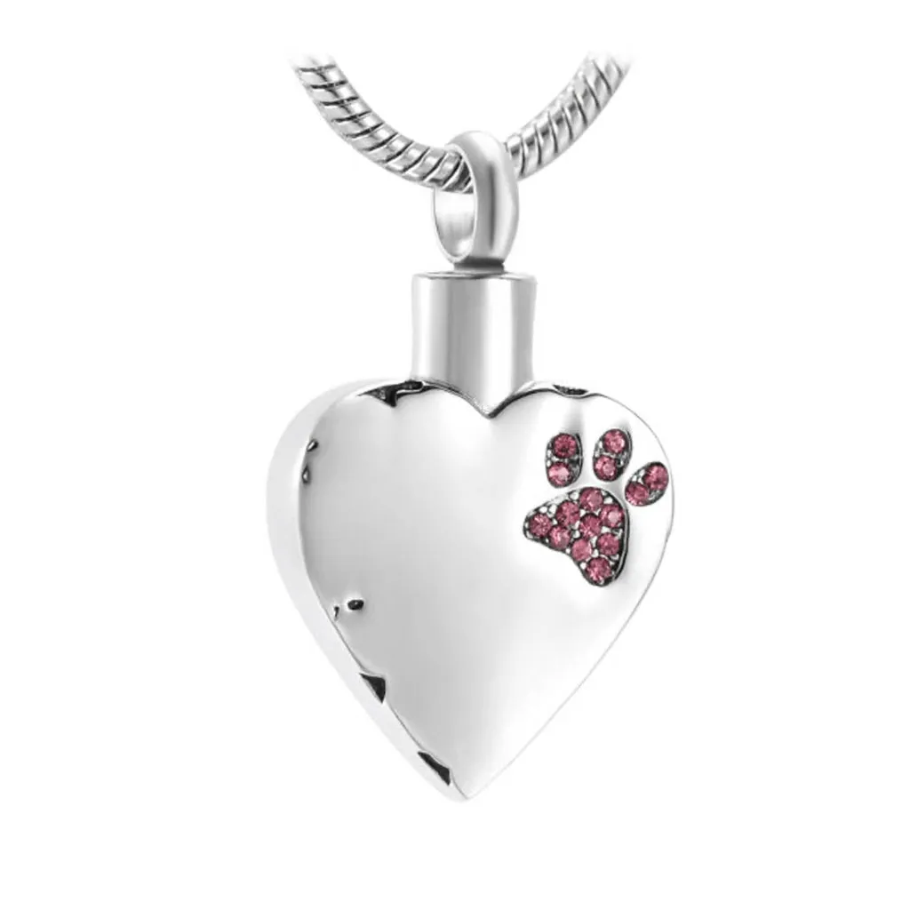 J-425 Sparkling Paw Print Heart - Pendant with Chain
