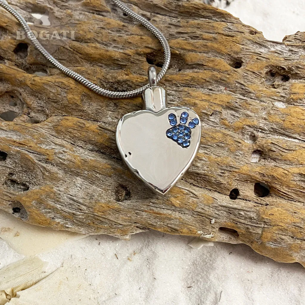 J-425 Sparkling Paw Print Heart - Pendant with Chain