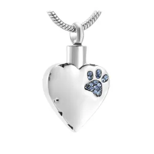 J-425 Sparkling Paw Print Heart - Pendant with Chain
