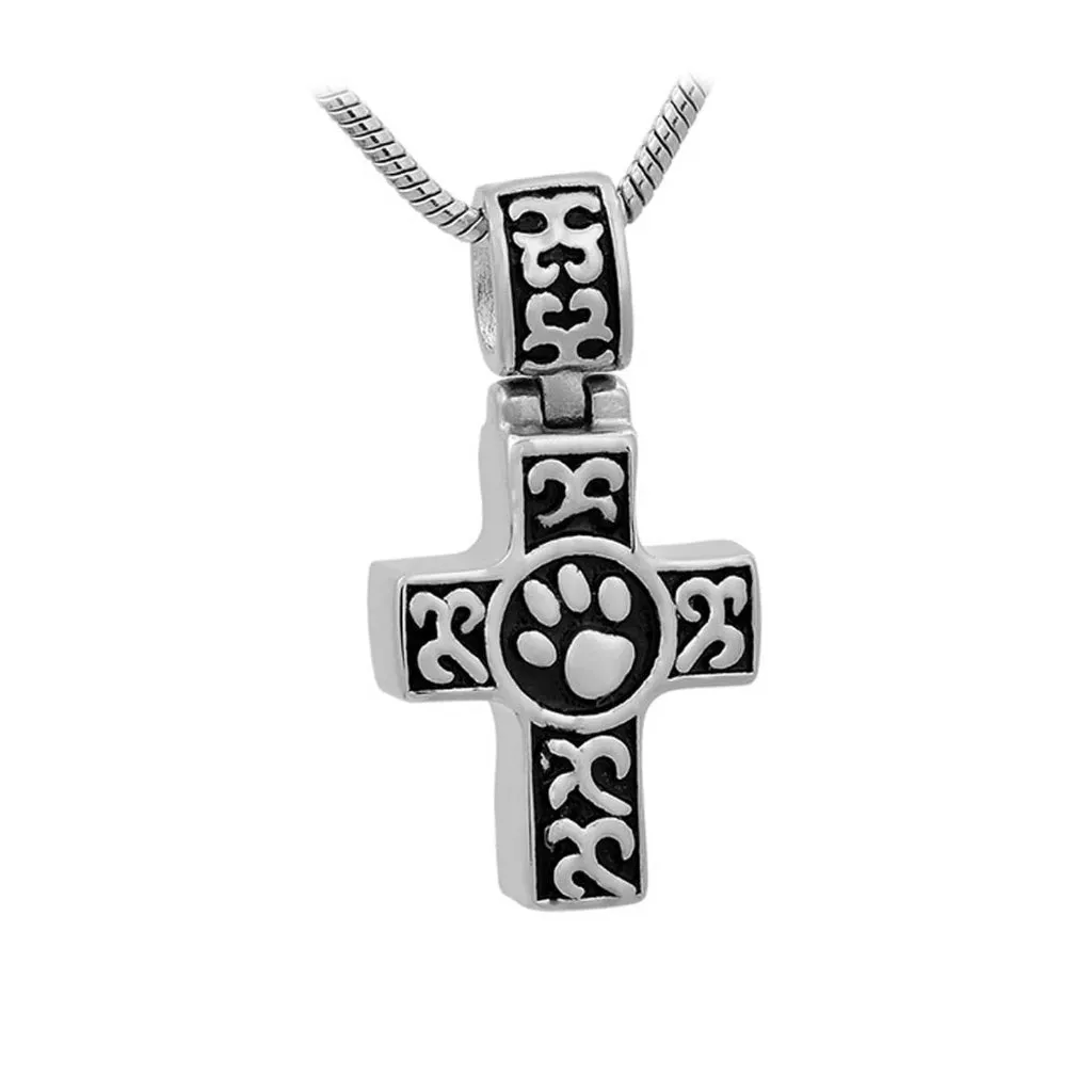 J-780 - Celtic Cross with Paw Print - Pendant with Chain