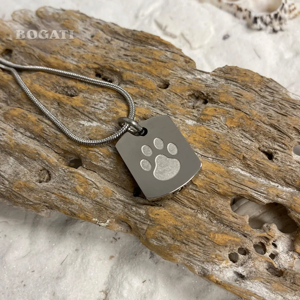 J-8003 Tag with Paw Print - Pendant with Chain