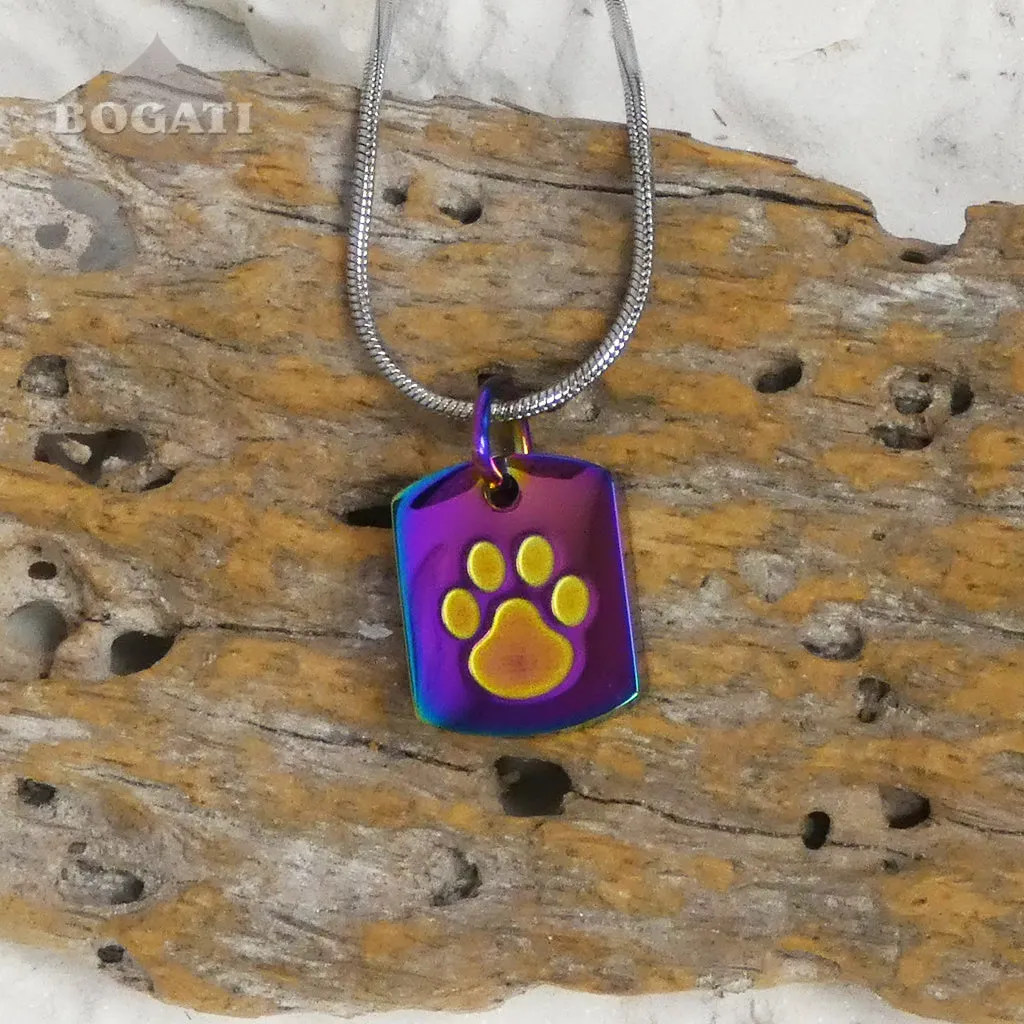 J-8003 Tag with Paw Print - Pendant with Chain