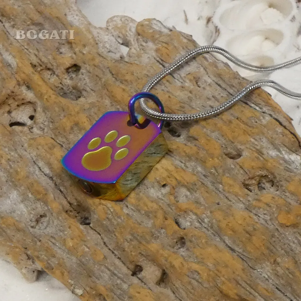 J-8003 Tag with Paw Print - Pendant with Chain