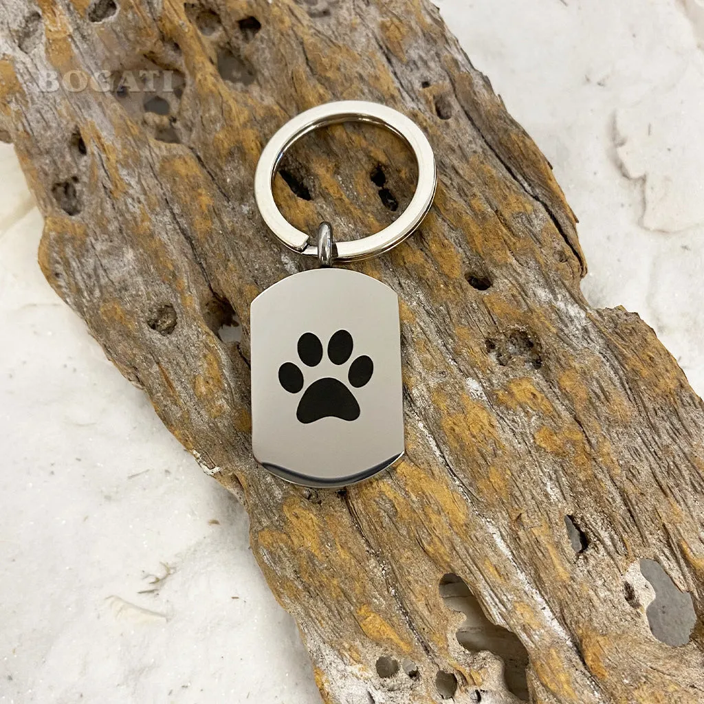 J-819 Dog Tag with Black Paw Print - Keychain