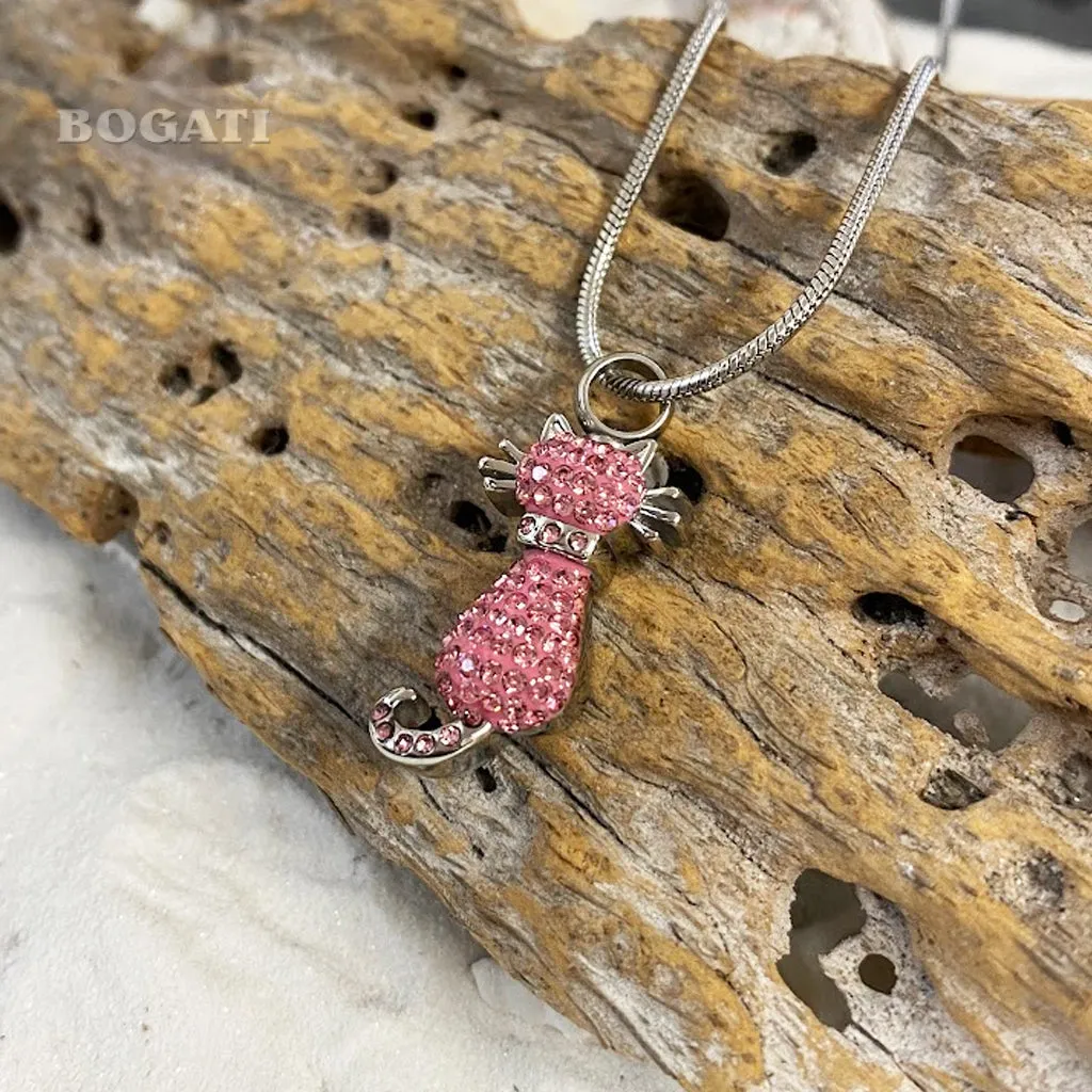 J-921 - Cat with Rhinestones - Pendant with Chain