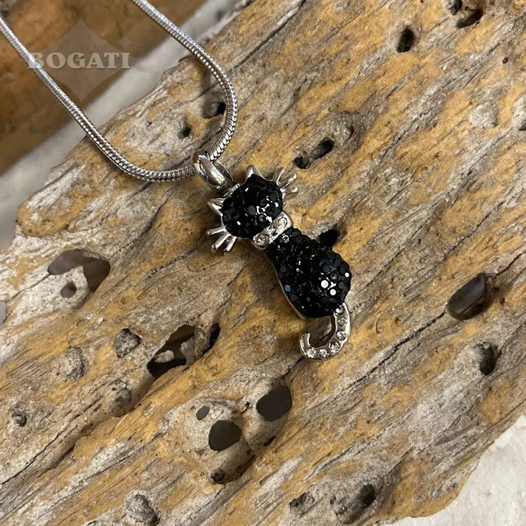 J-921 - Cat with Rhinestones - Pendant with Chain