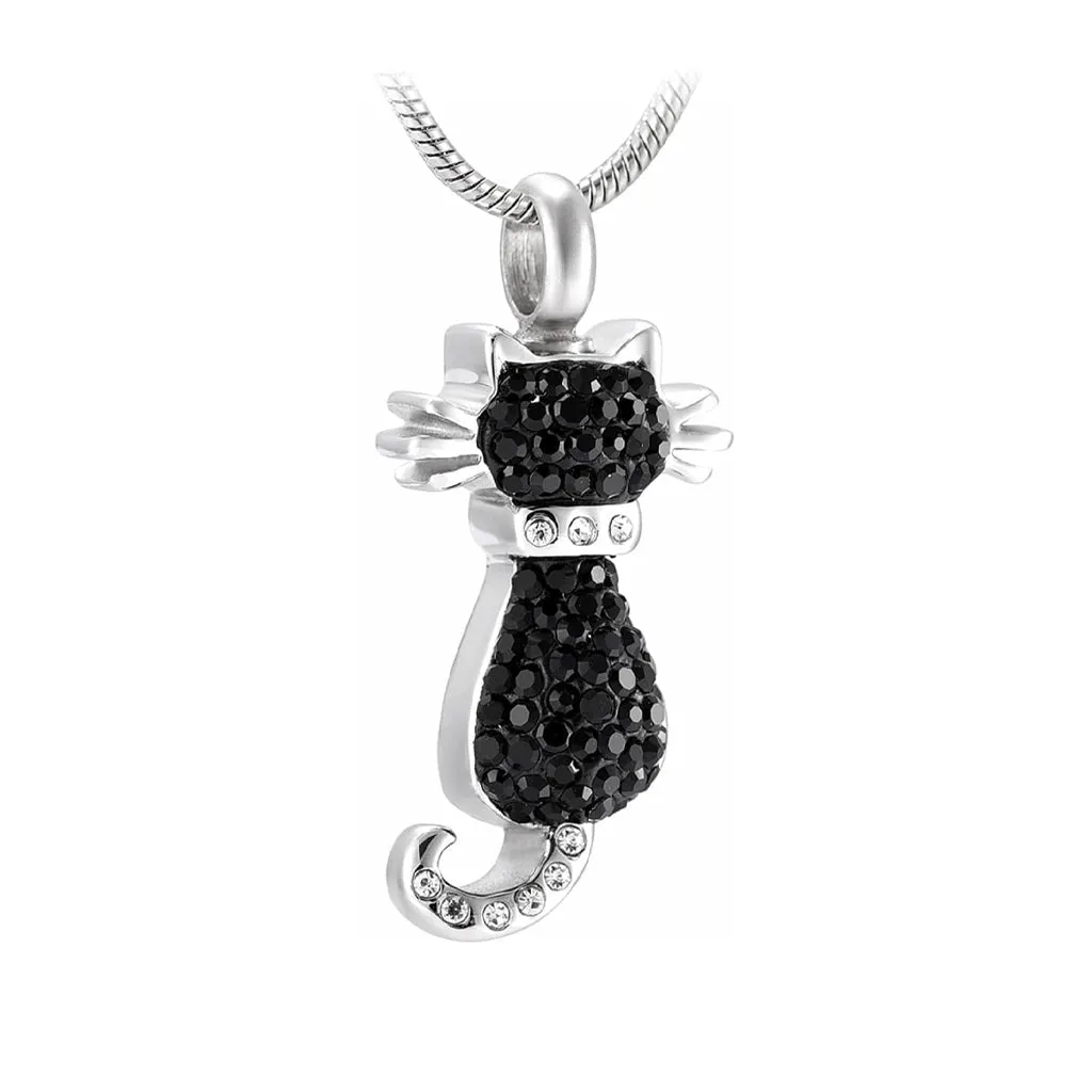 J-921 - Cat with Rhinestones - Pendant with Chain