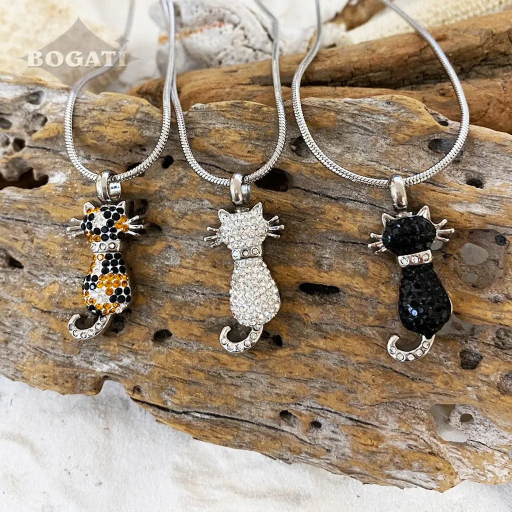 J-921 - Cat with Rhinestones - Pendant with Chain