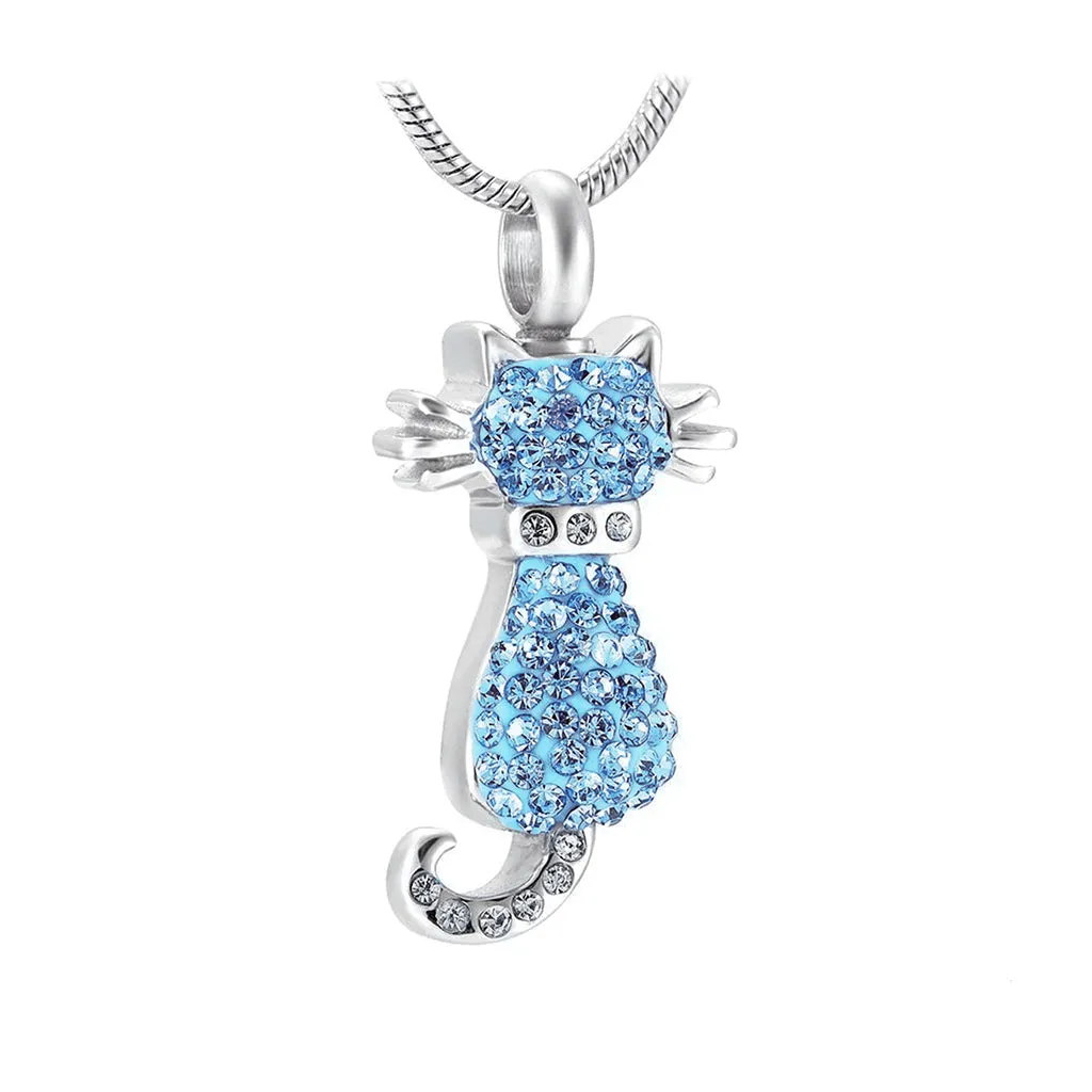 J-921 - Cat with Rhinestones - Pendant with Chain