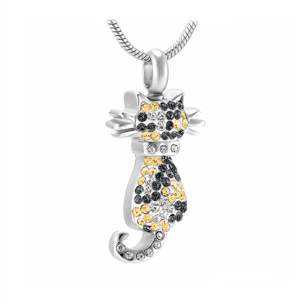 J-921 - Cat with Rhinestones - Pendant with Chain