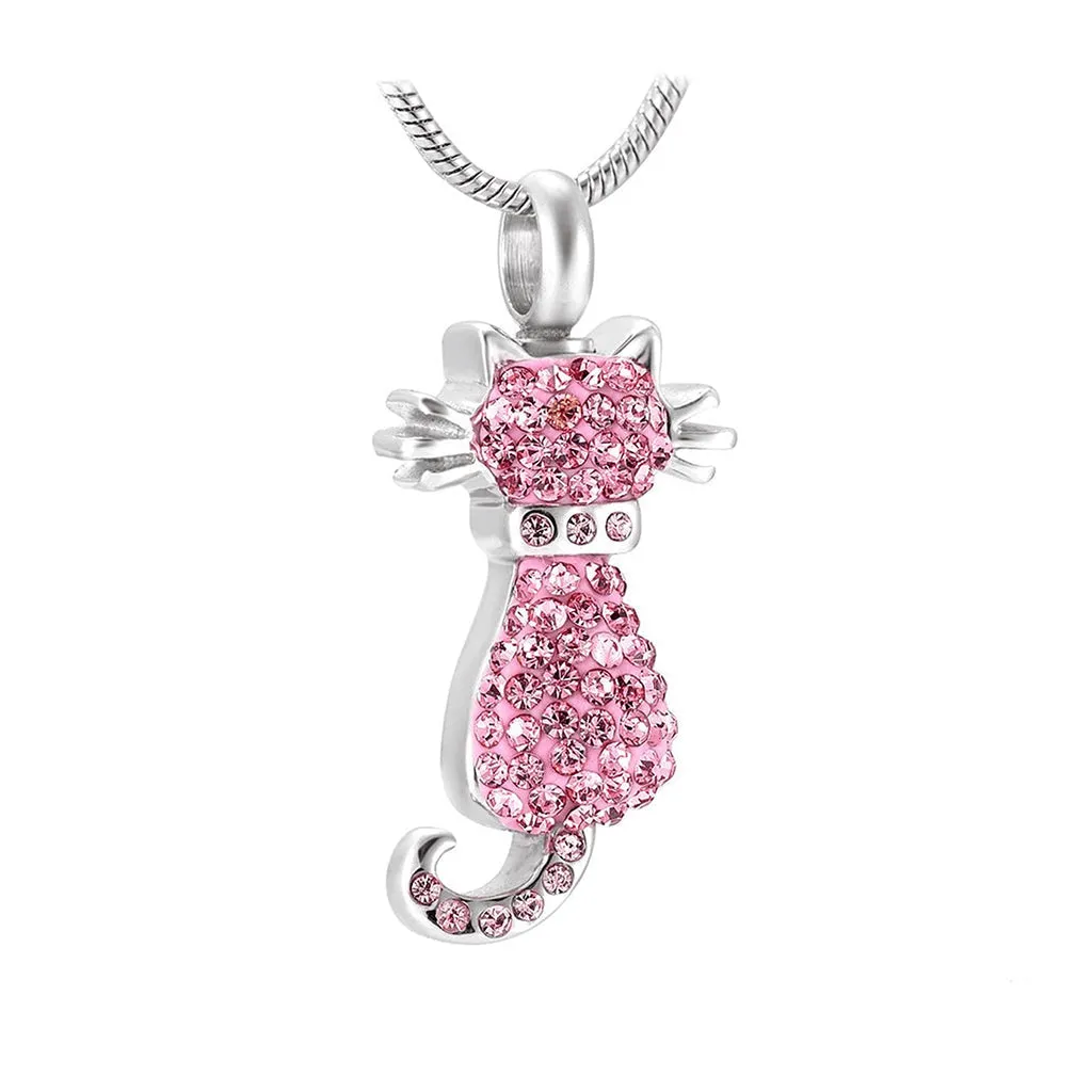 J-921 - Cat with Rhinestones - Pendant with Chain