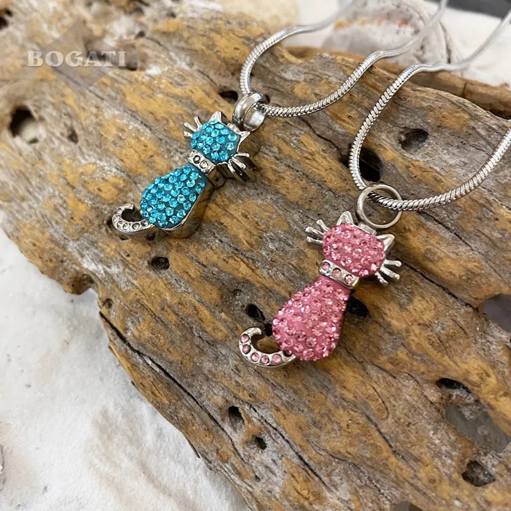 J-921 - Cat with Rhinestones - Pendant with Chain