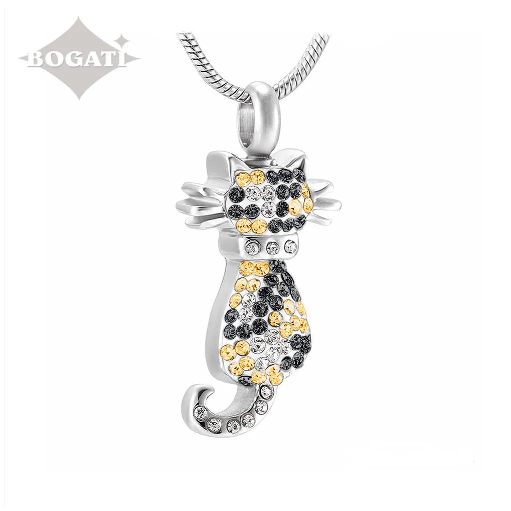 J-921 - Cat with Rhinestones - Pendant with Chain