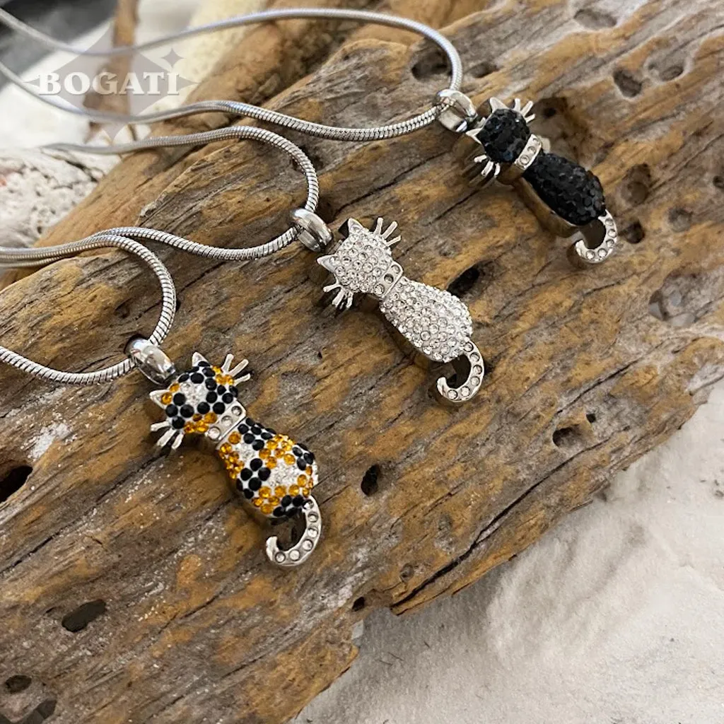 J-921 - Cat with Rhinestones - Pendant with Chain