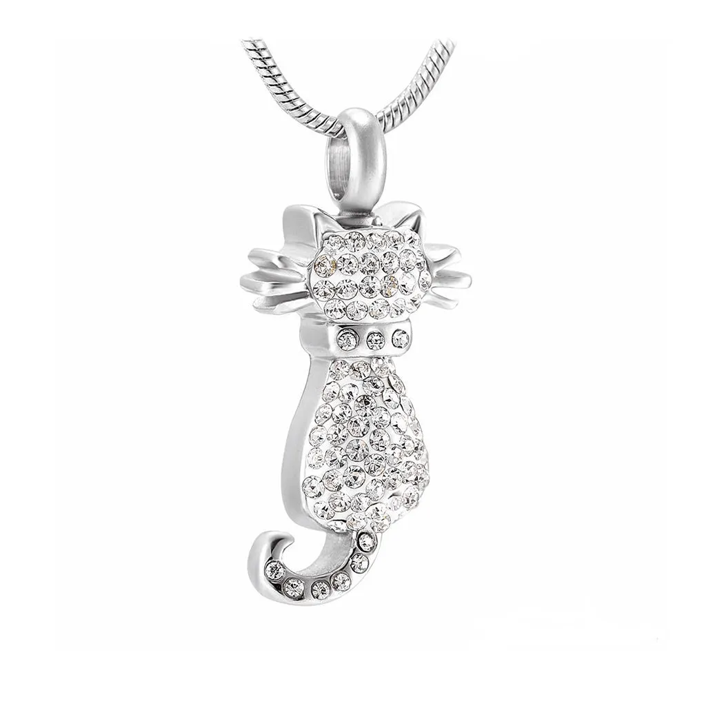 J-921 - Cat with Rhinestones - Pendant with Chain