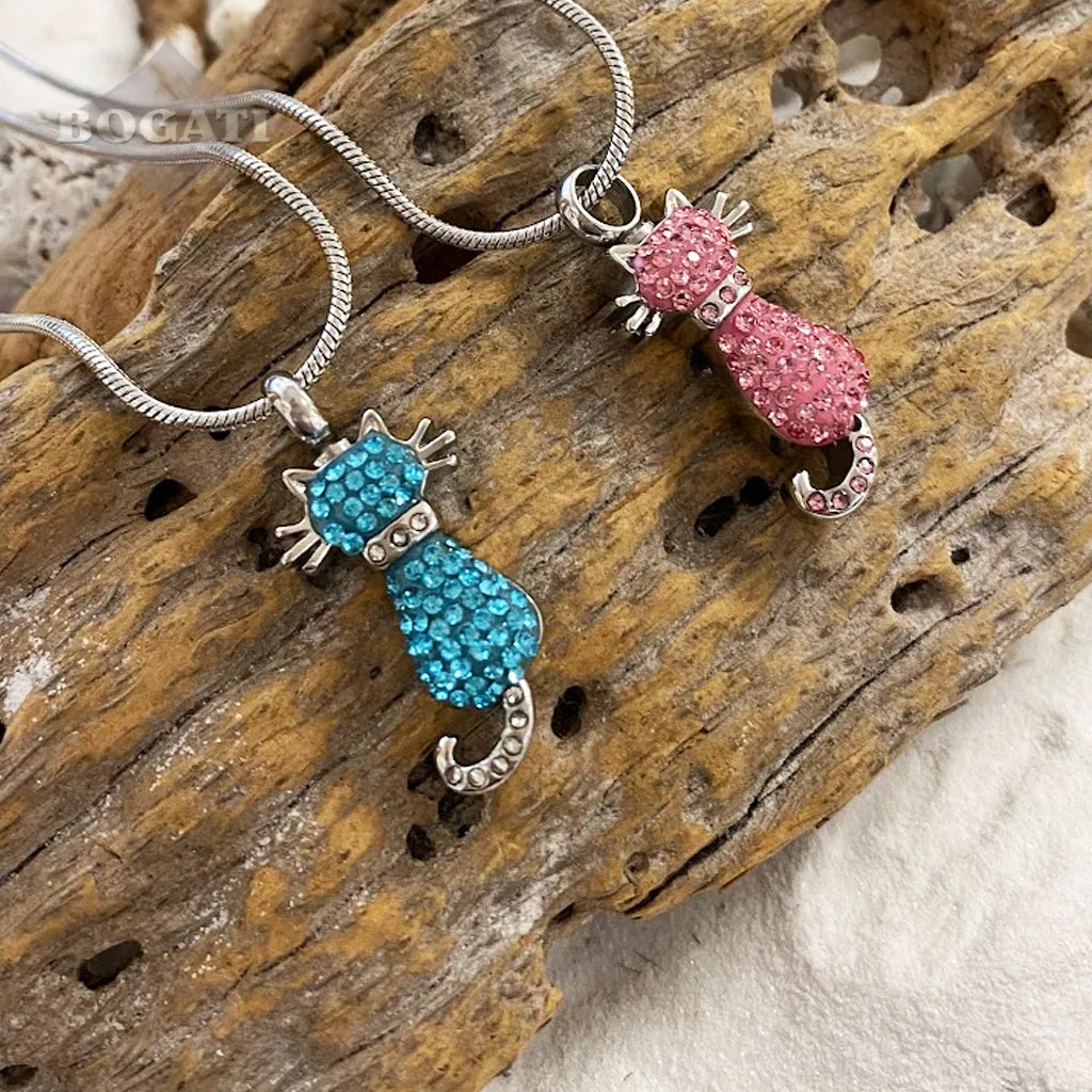 J-921 - Cat with Rhinestones - Pendant with Chain
