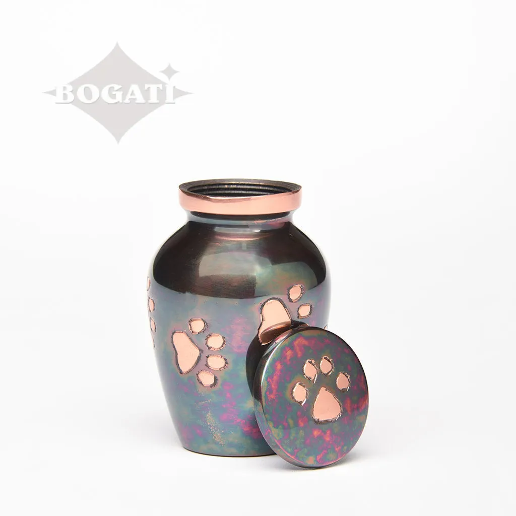 KEEPSAKE  Brass Pet Urn -1649  "Forever Paw" - Raku finish