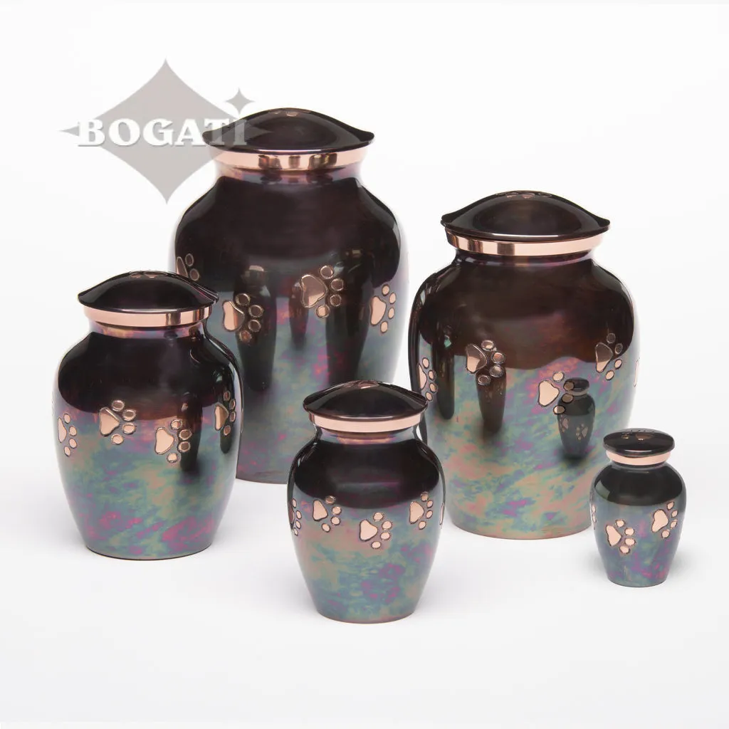 KEEPSAKE  Brass Pet Urn -1649  "Forever Paw" - Raku finish