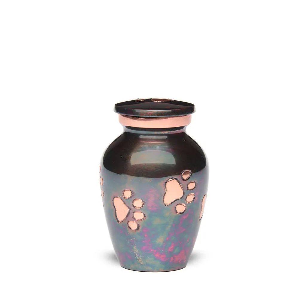 KEEPSAKE  Brass Pet Urn -1649  "Forever Paw" - Raku finish