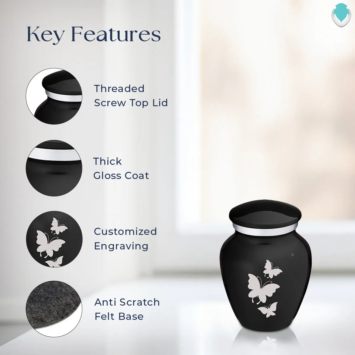 Keepsake Embrace Black Butterflies Cremation Urn
