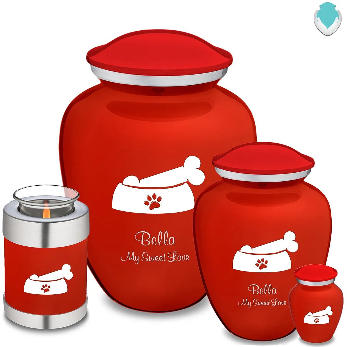 Keepsake  Embrace Bright Red Pet Dog Bone Cremation Urn
