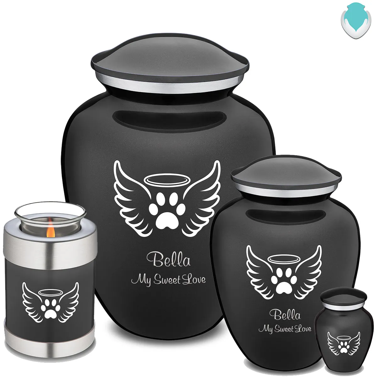 Keepsake Embrace Charcoal Black Pet Angel Wings Cremation Urn