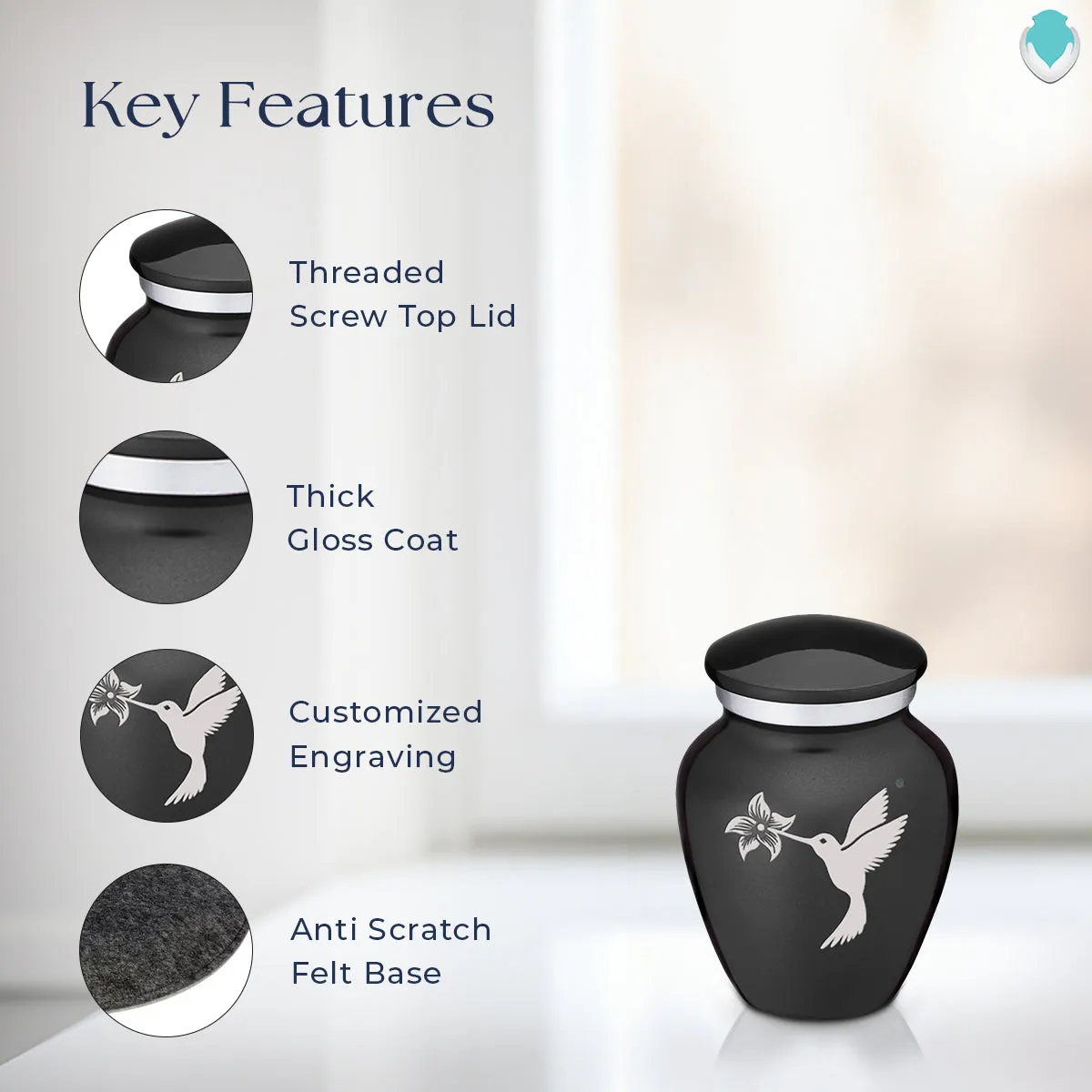 Keepsake Embrace Charcoal Hummingbird Cremation Urn