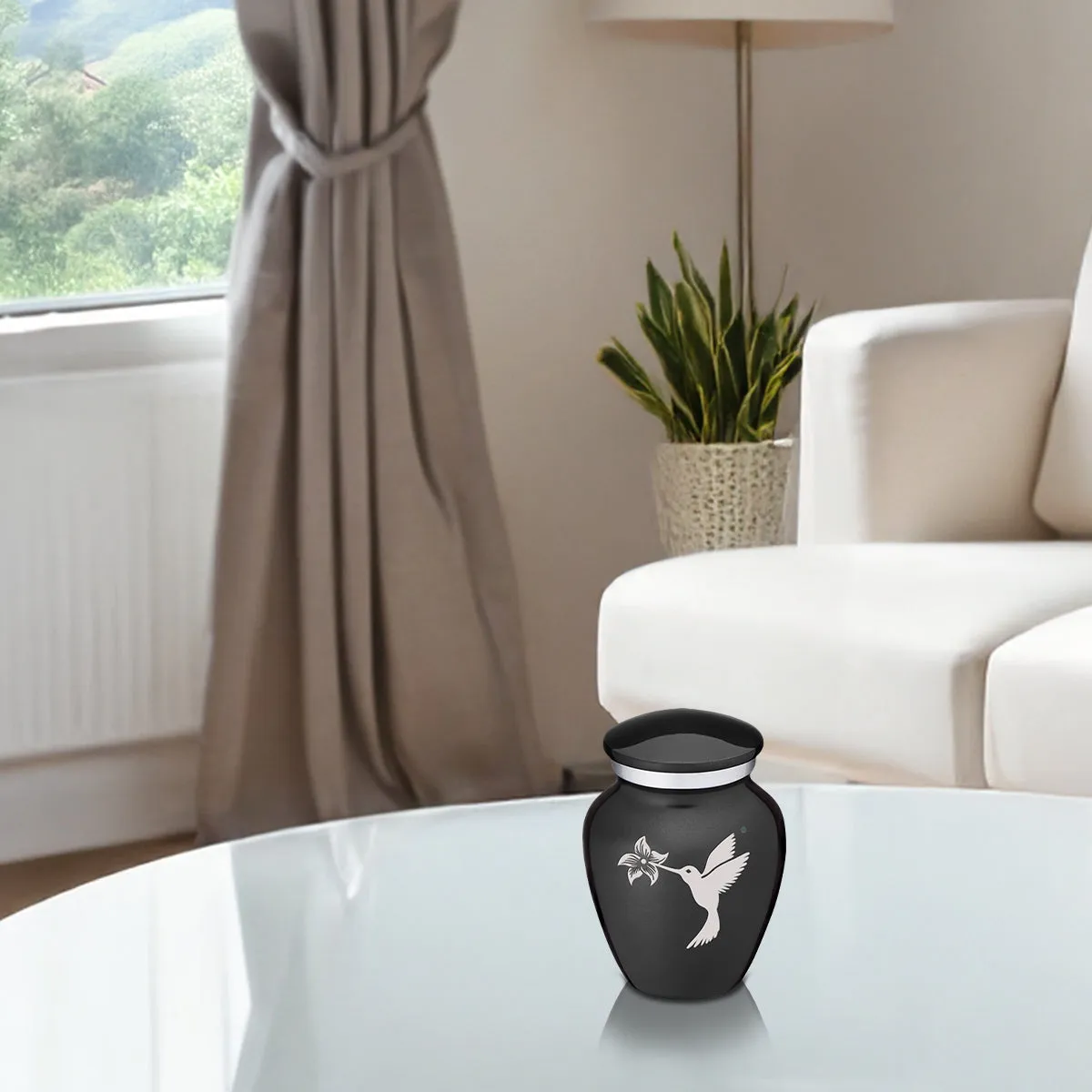 Keepsake Embrace Charcoal Hummingbird Cremation Urn