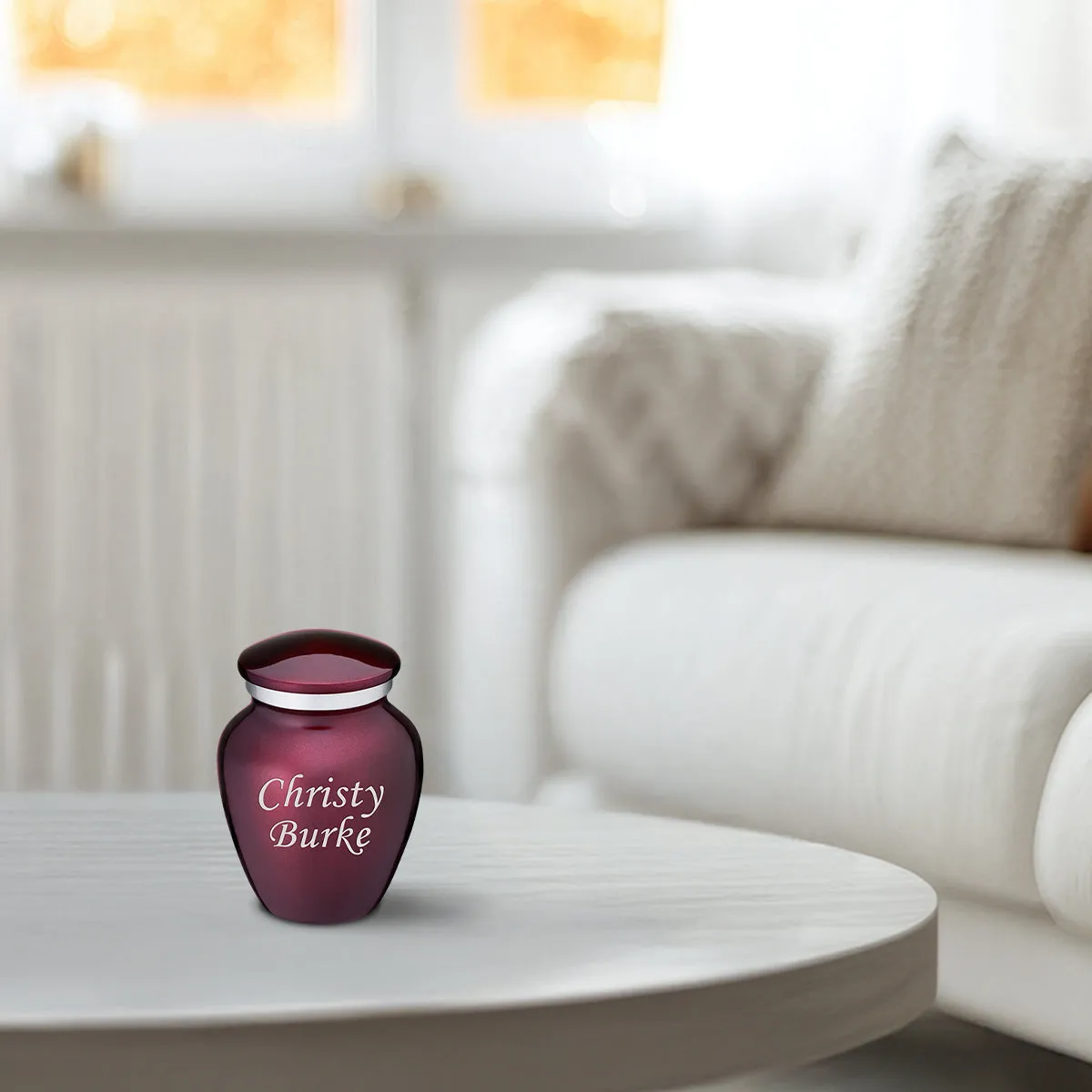 Keepsake Embrace Cherry Purple Custom Engraved Cremation Urn