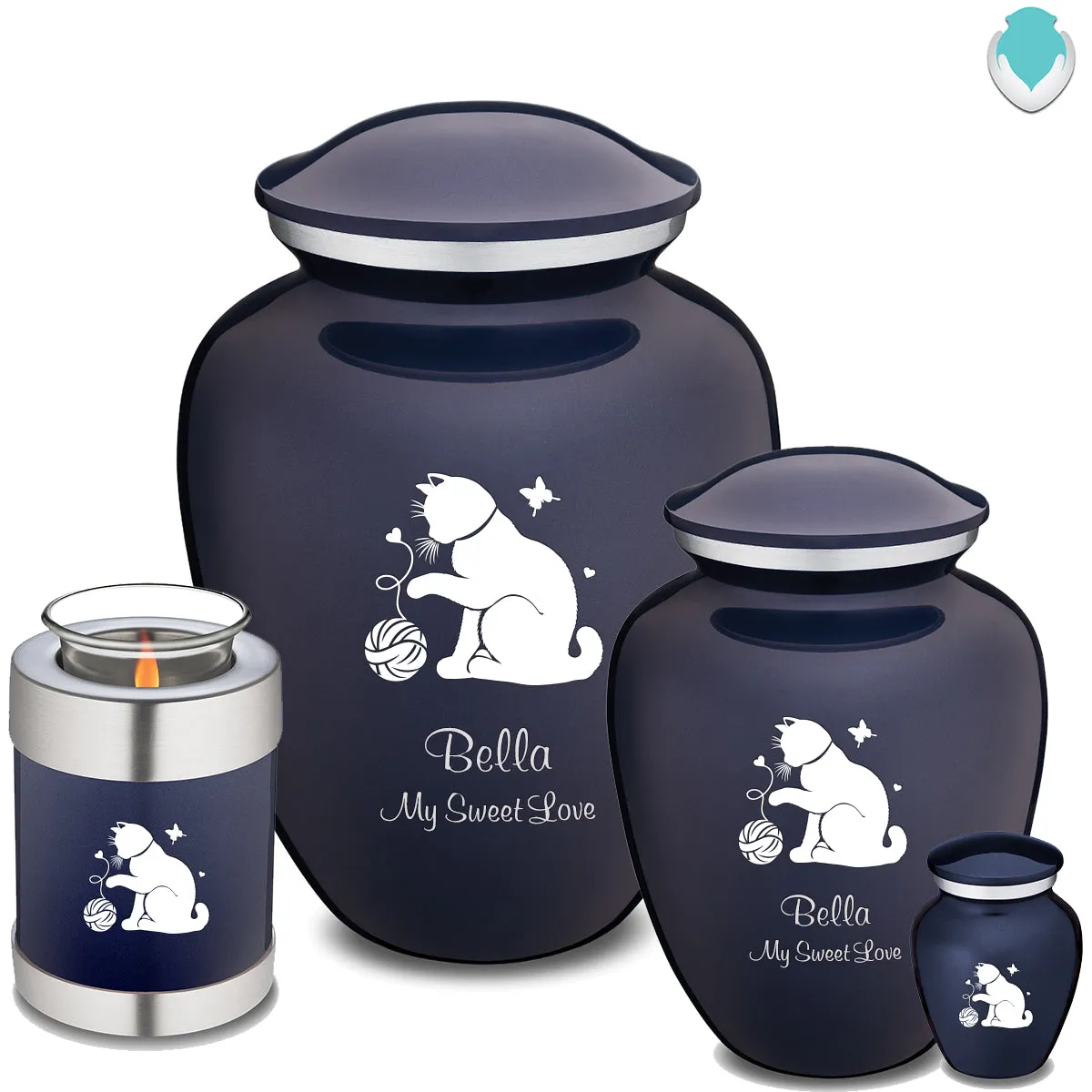 Keepsake Embrace Cobalt Blue Pet Fun Cat Cremation Urn