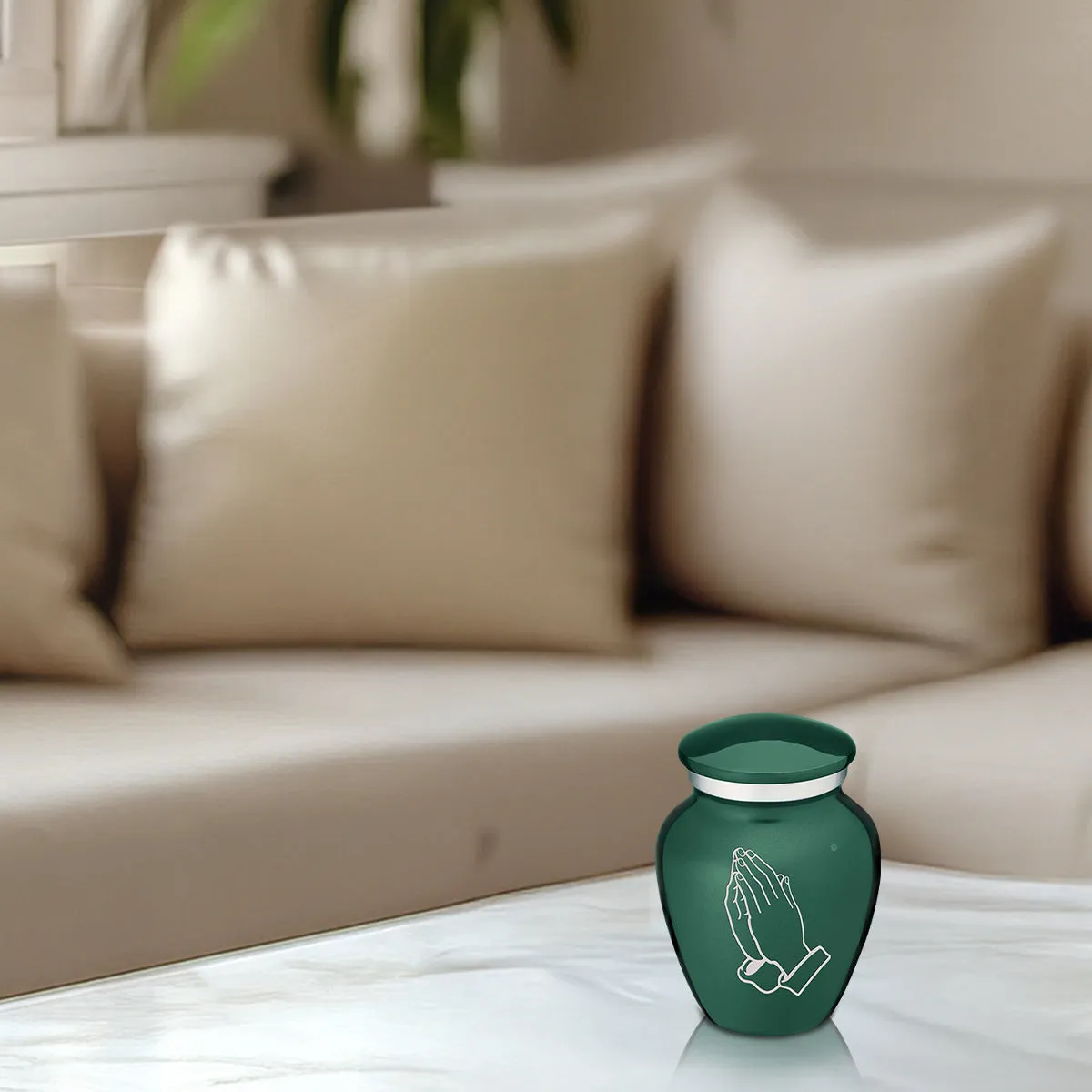 Keepsake Embrace Green Praying Hands Cremation Urn