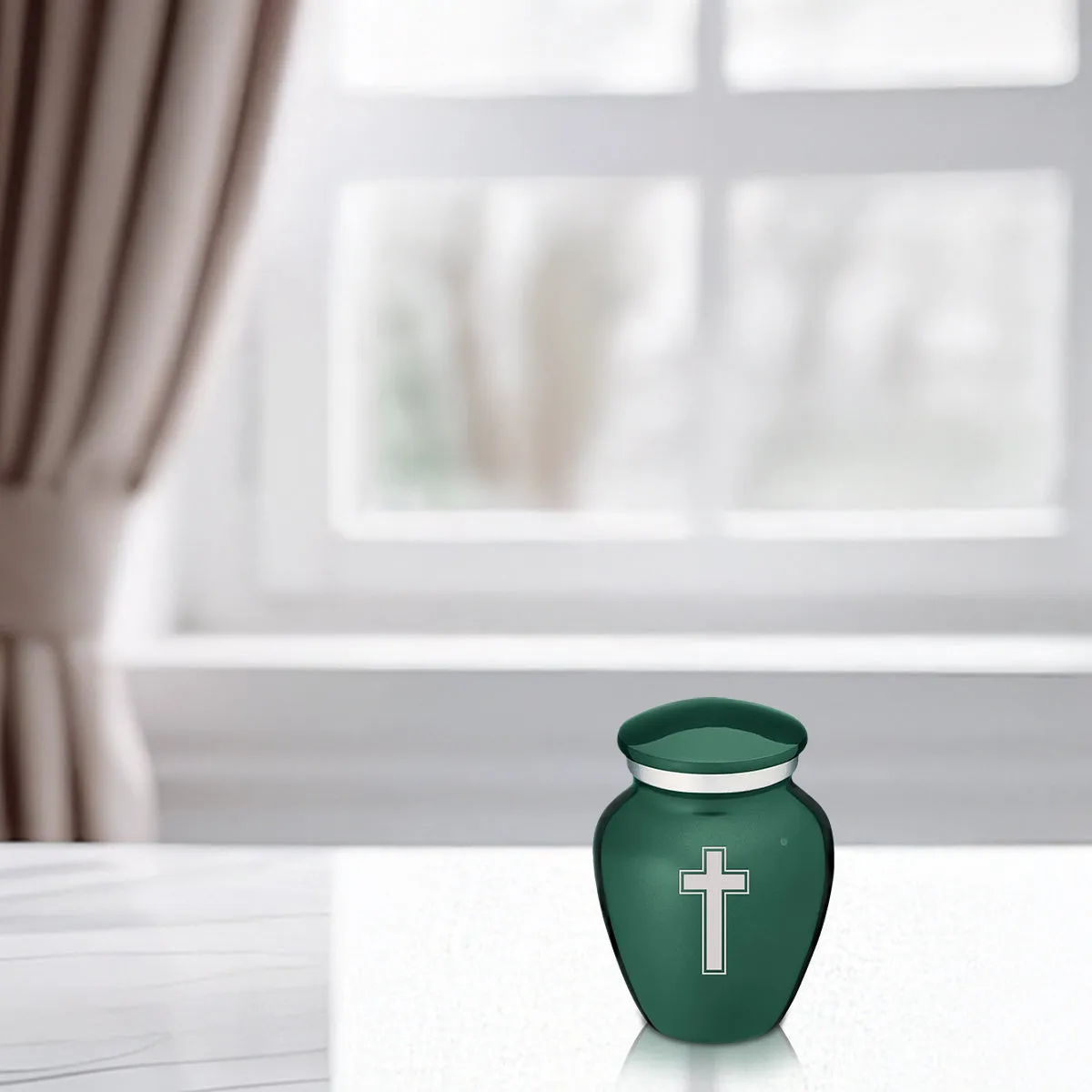 Keepsake Embrace Green Simple Cross Cremation Urn