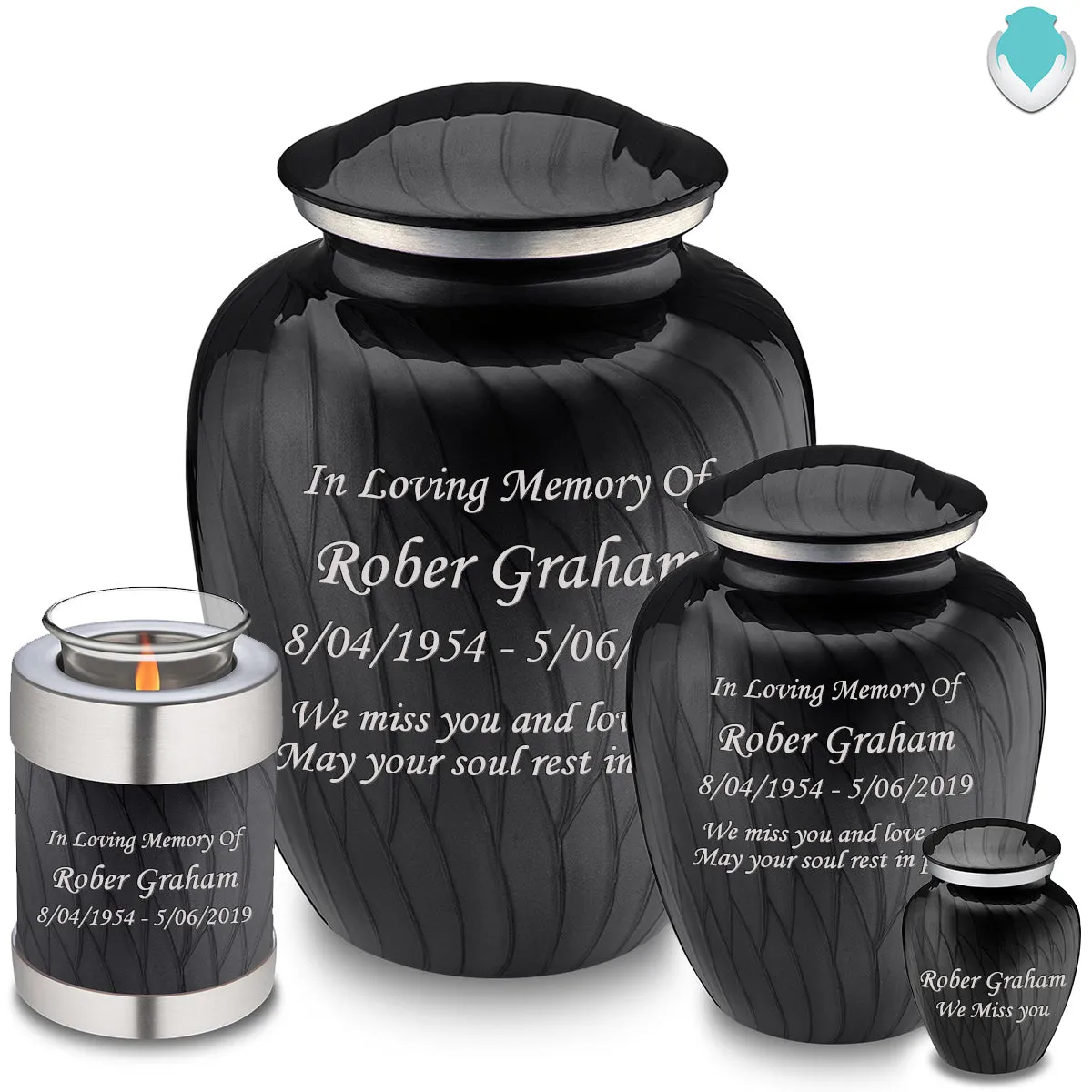 Keepsake Embrace Pearl Black Custom Engraved Cremation Urn