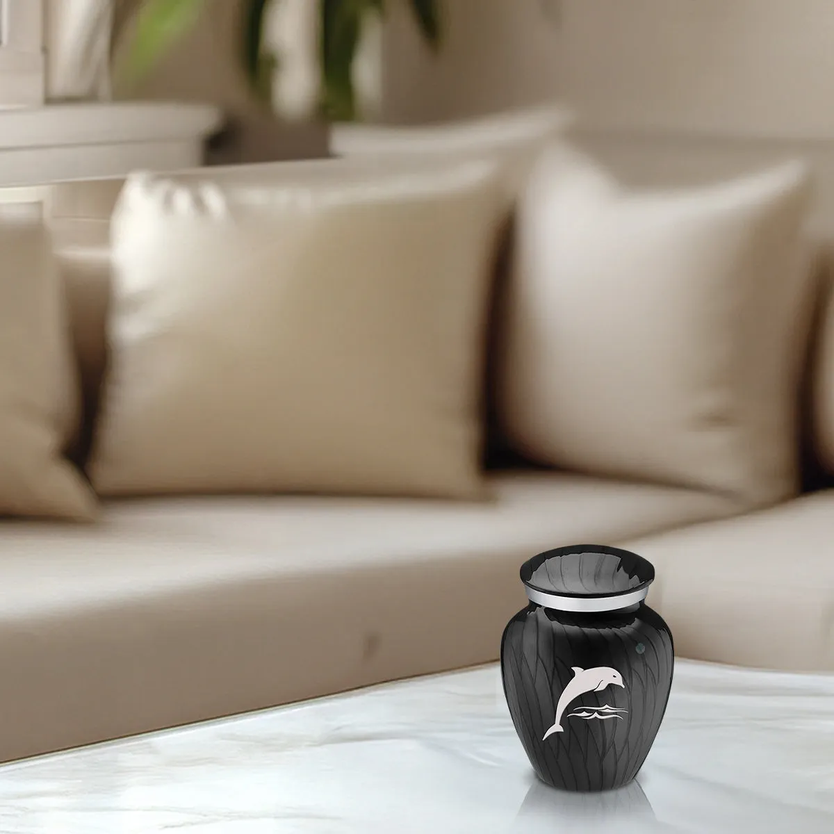 Keepsake Embrace Pearl Black Dolphin Cremation Urn