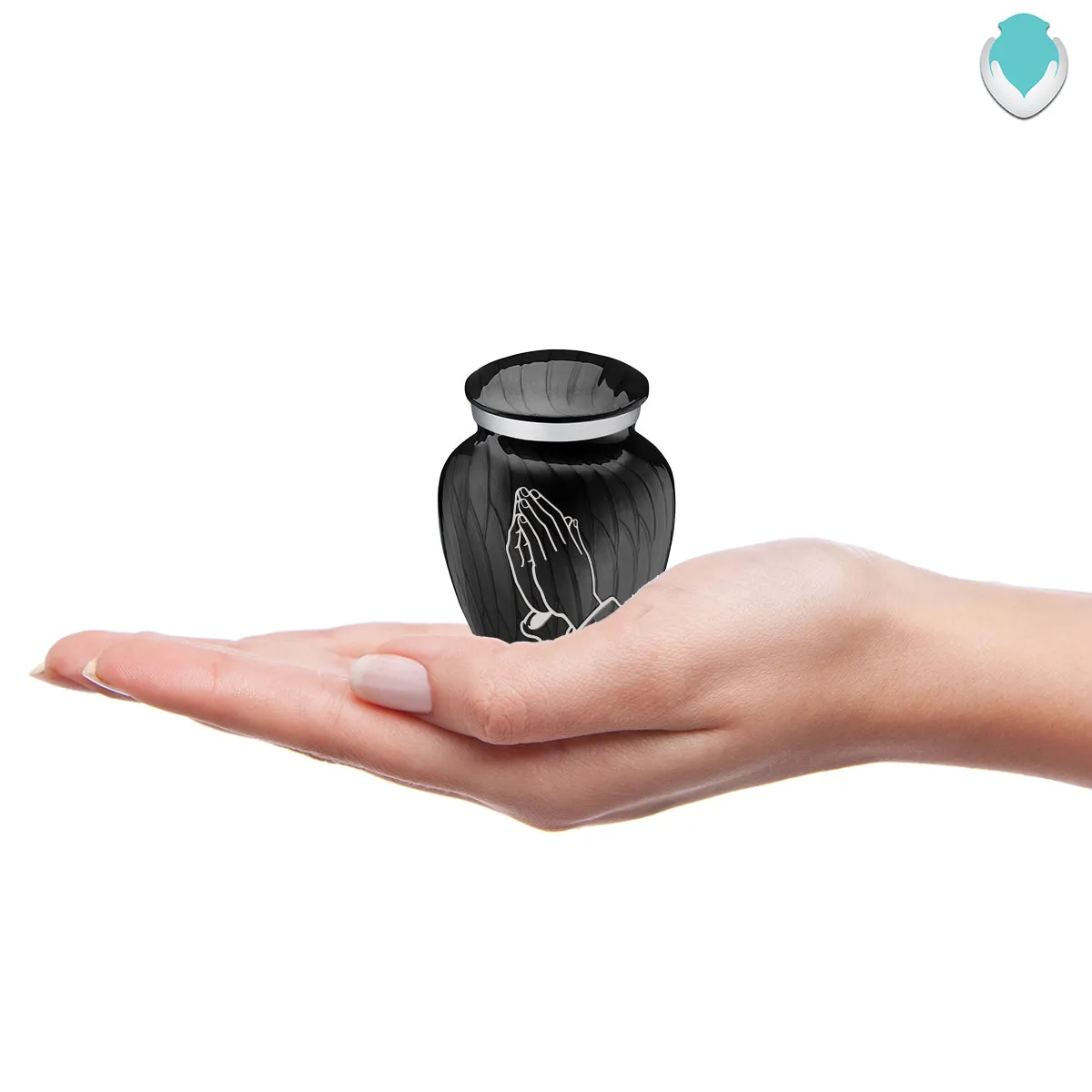 Keepsake Embrace Pearl Black Praying Hands Cremation Urn