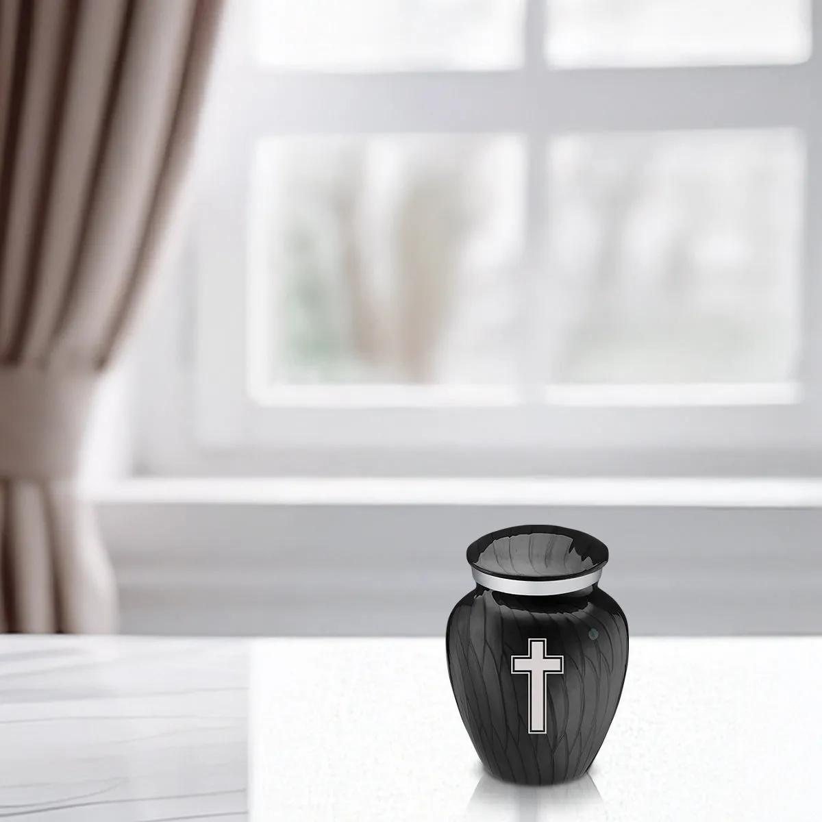 Keepsake Embrace Pearl Black Simple Cross Cremation Urn